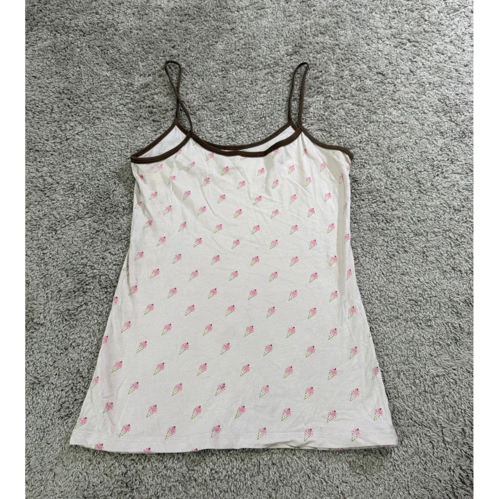 Womens Y2 Ice Cream Cone Camisole Pink Brown Coquette Cami Top Loungewear M - Picture 2 of 6
